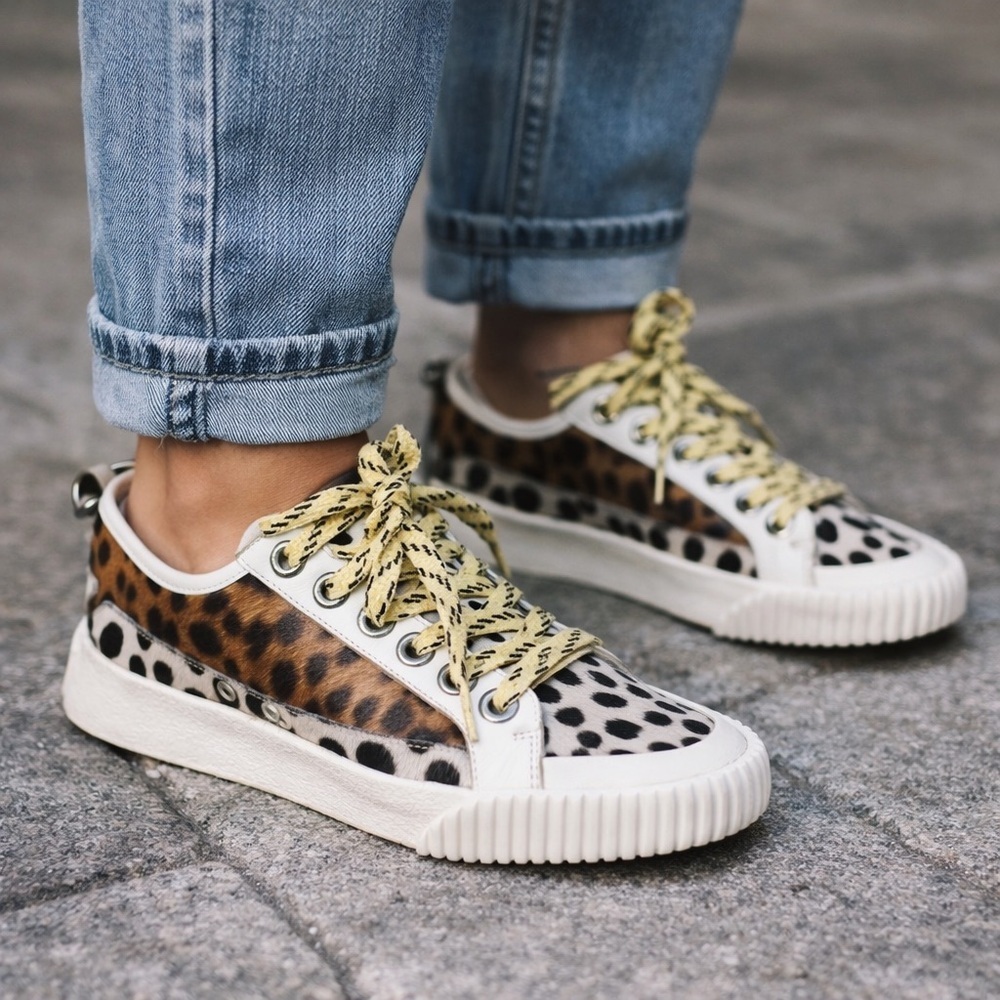 Jimmy Choo Brown and White Sneakers with Leopard Print